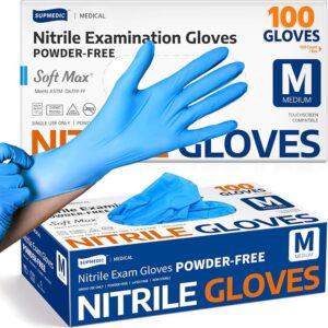 Supmedic Medical Soft Max Nitrile Exam Gloves Powder-Free Disposable 100 Ct